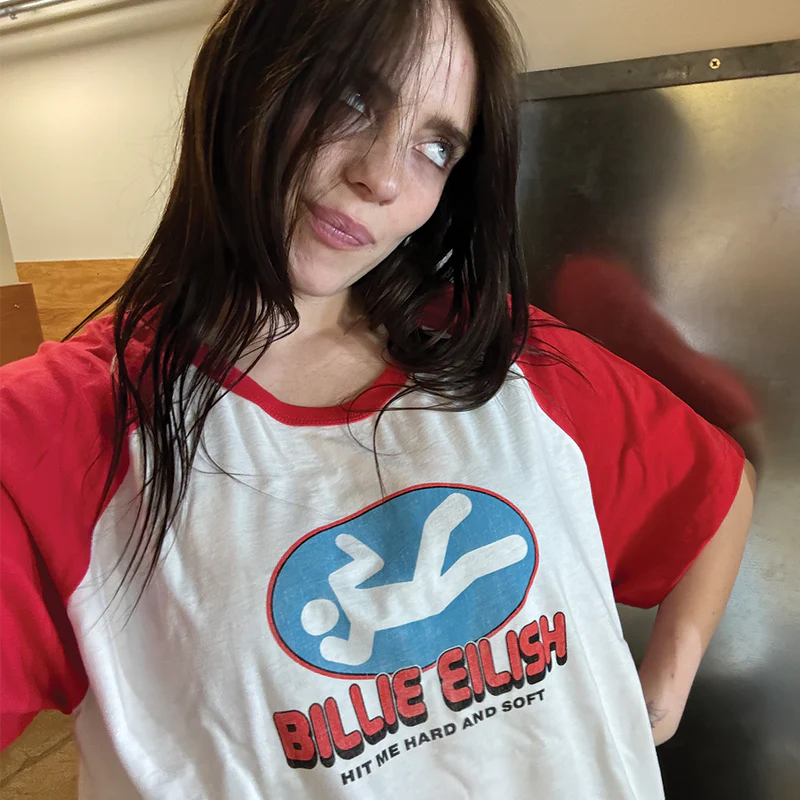 RED AND WHITE RAGLAN DROP SLEEVE TEE - Billie Eilish - musicstation.be